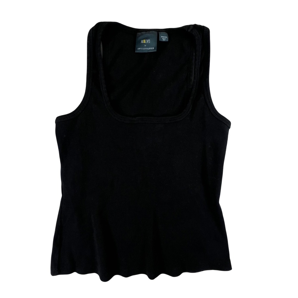 Maeve Tank Top Women Medium Black Ribbed Square Neck Sleeveless Anthropologie